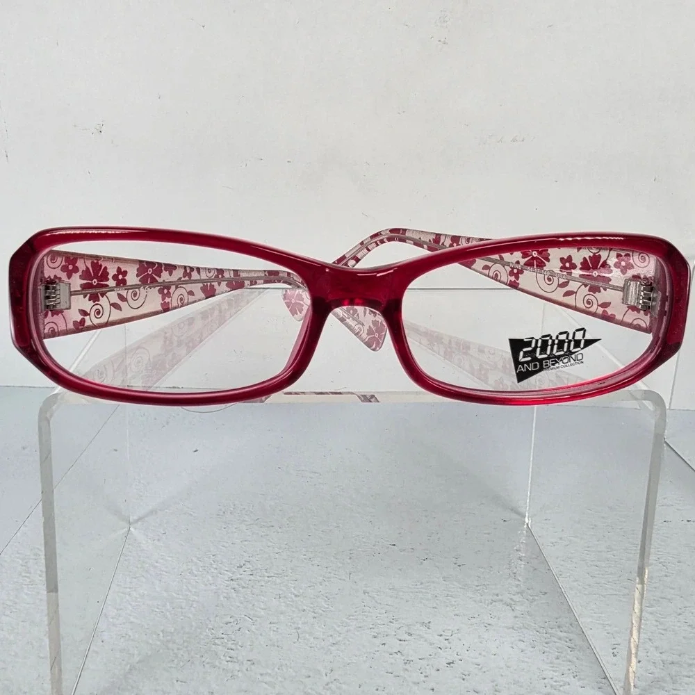 2000 and Beyond 3016 Wine Red Floral Rectangular Eyeglass Frames 54-17-140 NEW